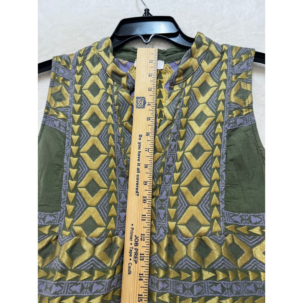 Lace The Label Embroidered Tiered Mini Dress Womens XS Green Gold Cotton Greece - Picture 10 of 13